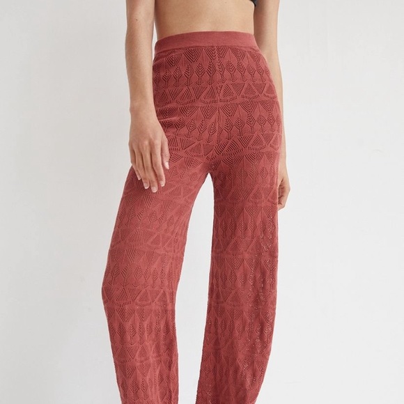 NEW Anthropologie Pointelle High Rise Wide Leg Stretch Knit Lounge Pants Crochet - Picture 4 of 16